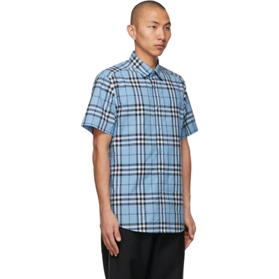 Shop Burberry Blue Poplin Check Short Sleeve Shirt In Vivid Cobalt Ip Chk