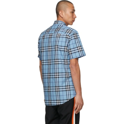 Shop Burberry Blue Poplin Check Short Sleeve Shirt In Vivid Cobalt Ip Chk