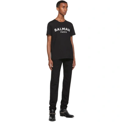 Shop Balmain Black Printed Logo T-shirt