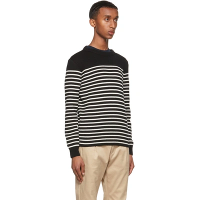 Shop Saint Laurent Black & Off-white Stripe Sweater In 1095 Black/natural