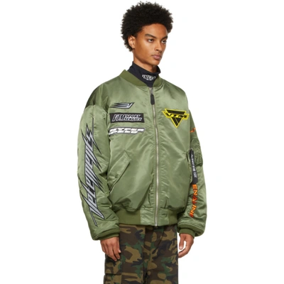 Shop Vetements Green Alpha Industries Edition Racing Logo Bomber Jacket