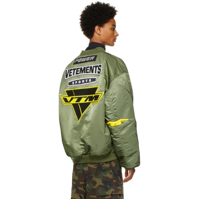 Shop Vetements Green Alpha Industries Edition Racing Logo Bomber Jacket