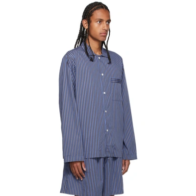 Shop Tekla Blue & Brown Poplin Striped Pyjama Shirt In Verneuil Stripes