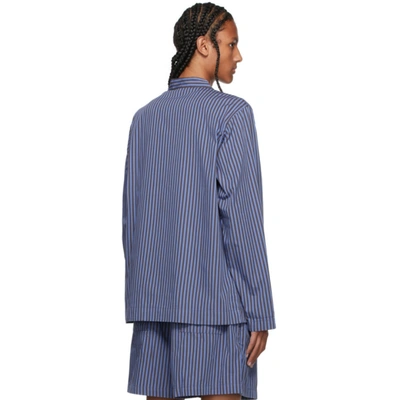Shop Tekla Blue & Brown Poplin Striped Pyjama Shirt In Verneuil Stripes