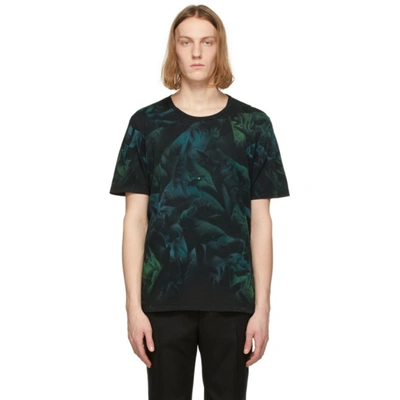 Shop Saint Laurent Black & Green Tie-dye Rive Gauche Logo T-shirt