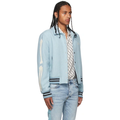 Shop Amiri Blue Bones Varsity Bomber Jacket In Ice Blue