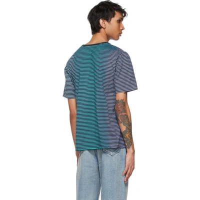 Shop Saint Laurent Blue Tie-dye Stripe Monogramme T-shirt In 1051 Bkblgr