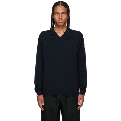 Shop Moncler Navy Cashmere V-neck Sweater