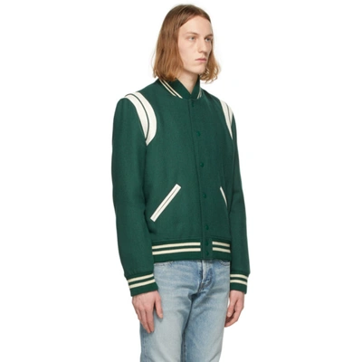 Shop Saint Laurent Green Wool Teddy Bomber Jacket In 4420 Peafon