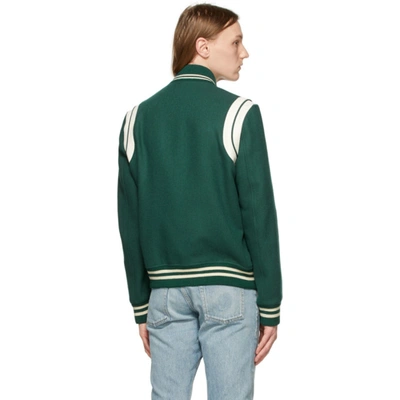 Shop Saint Laurent Green Wool Teddy Bomber Jacket In 4420 Peafon