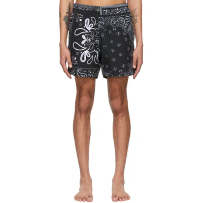 Shop Amiri Black Bandana Swim Shorts