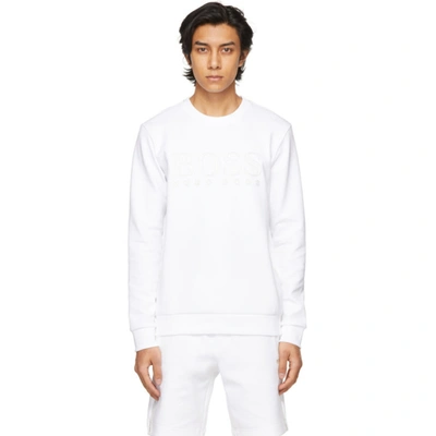 Shop Hugo Boss White Gold Capsule Saibo Sweatshirt In 100 White