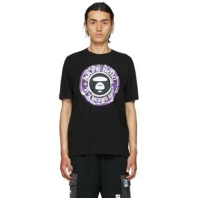 Shop Aape By A Bathing Ape Black & Purple Logo T-shirt In Bkx Black