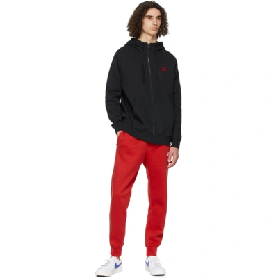 Shop Nike Black & Red Sportswear Club Full-zip Hoodie In Black/red