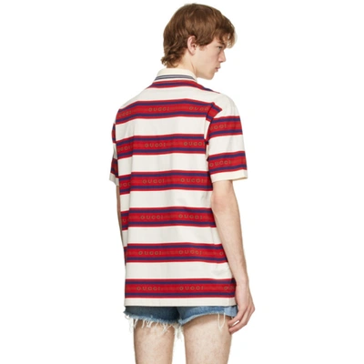 Shop Gucci Off-white Striped Logo Polo In 9209 Ivory/live Red/