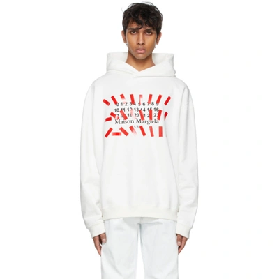 Shop Maison Margiela White Oversized Tape Print Hoodie In 101 Off White