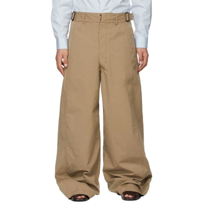 Shop Lemaire Beige Large Military Trousers In 291 Dark Beige