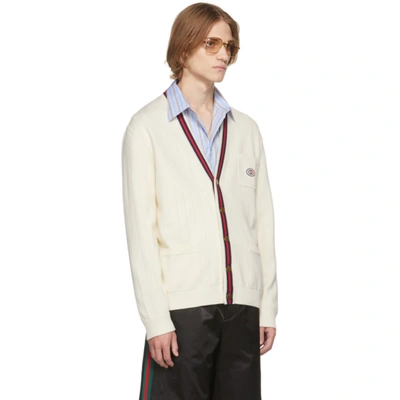 Shop Gucci Off-white Cotton Web Cardigan In 9182 Ivory/red/ink