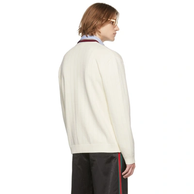 Shop Gucci Off-white Cotton Web Cardigan In 9182 Ivory/red/ink