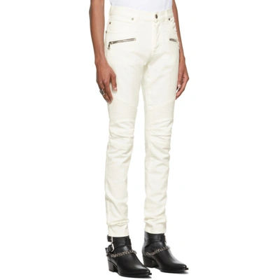 Shop Balmain White Ribbed Slim Jeans In 0fa Blanc