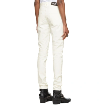 Shop Balmain White Ribbed Slim Jeans In 0fa Blanc