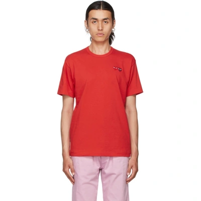 Shop Comme Des Garçons Play Red Double Heart T-shirt In 5 Red