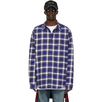 Shop Balenciaga Blue Check Shirt Jacket In 4202 Blue/navy