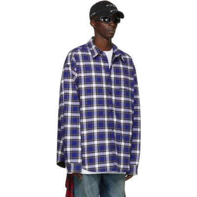 Shop Balenciaga Blue Check Shirt Jacket In 4202 Blue/navy