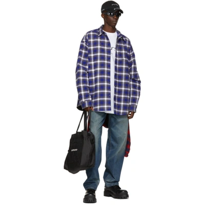 Shop Balenciaga Blue Check Shirt Jacket In 4202 Blue/navy