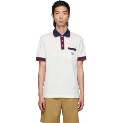 Shop Gucci Off-white Piqué Interlocking G Polo In 9222 Milk/inchiostro