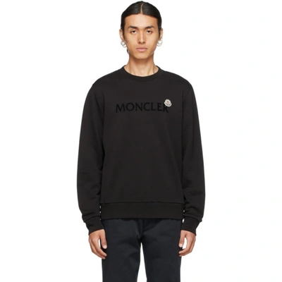 Moncler Logo-patch Logo-print Crew-neck Sweatshirt In Black | ModeSens