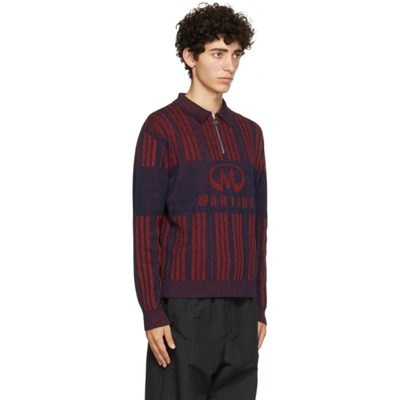 Shop Martine Rose Red & Navy Prysm Long Sleeve Polo In Blue/h. Red