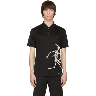 Shop Alexander Mcqueen Black Skeleton Print Polo In 0901 Blkmix