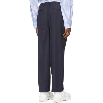 Shop Juunj Navy & White Wool Stripe Wide-fit Trousers In R Navy