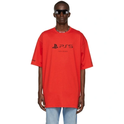 Shop Balenciaga Red Sony Playstation Edition Boxy T-shirt In 6552 Vermillon/black