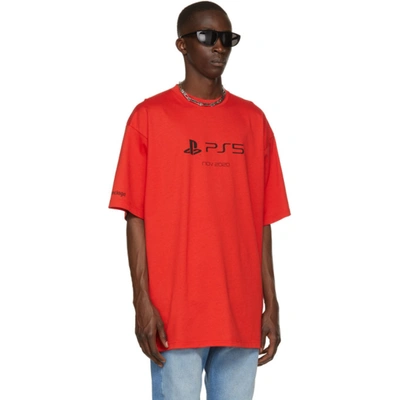 Shop Balenciaga Red Sony Playstation Edition Boxy T-shirt In 6552 Vermillon/black