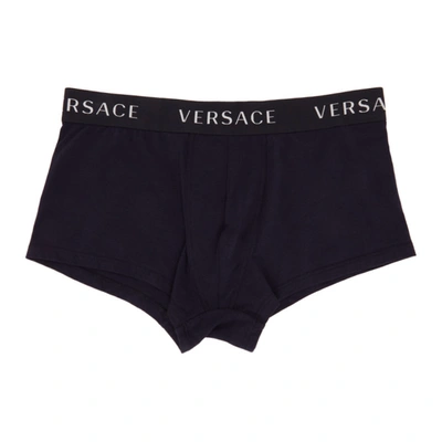 Shop Versace Two-pack Navy Logo Band Boxer Briefs In A98f Dkblue
