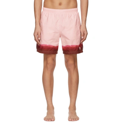 Shop Alexander Mcqueen Pink & Burgundy Dip Dye Printed Swim Shorts In 6973 Rose/bordeaux