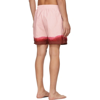 Shop Alexander Mcqueen Pink & Burgundy Dip Dye Printed Swim Shorts In 6973 Rose/bordeaux