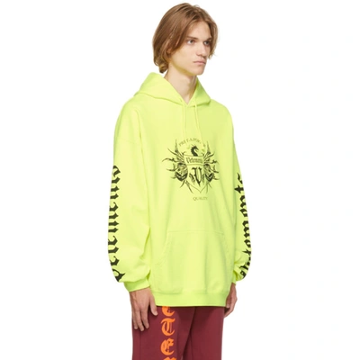 Shop Vetements Yellow Label Logo Hoodie In Neon Yellow / Black