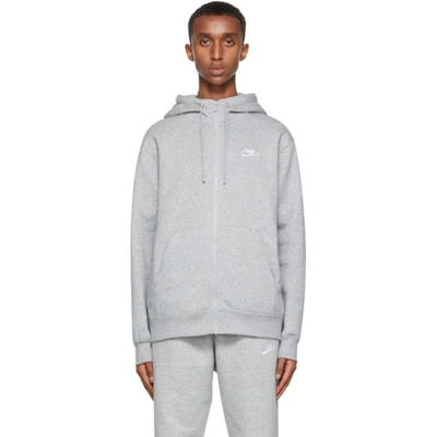 Shop Nike Grey Sportswear Club Full-zip Hoodie In Dk Grey Heather/matt