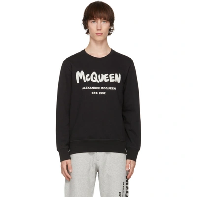 Shop Alexander Mcqueen Black Graffiti Sweatshirt In 0901 Black/ivory