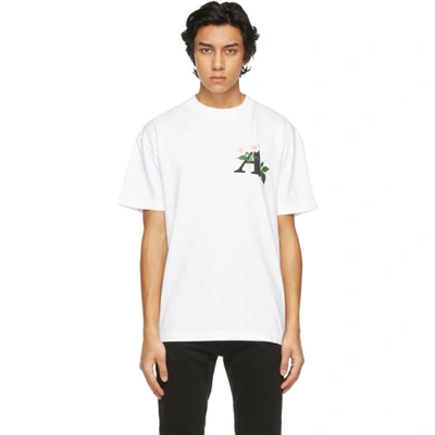 Shop Palm Angels White Embroidered Daisy Logo T-shirt