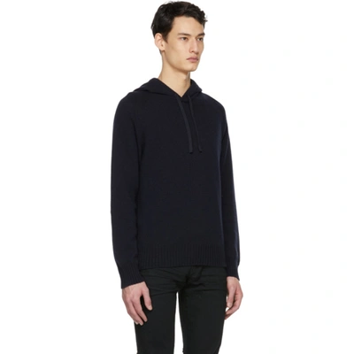 Shop Tom Ford Navy Cashmere Seamless Hoodie In B08 Nvy
