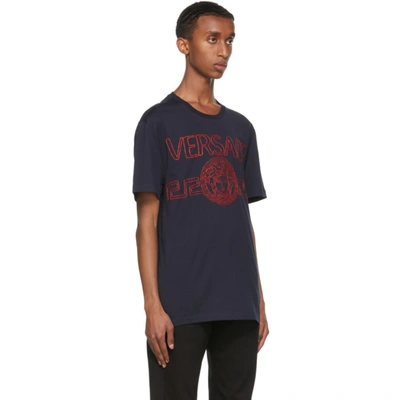 Shop Versace Navy Embroidered Medusa Logo T-shirt In 1u610 Blue