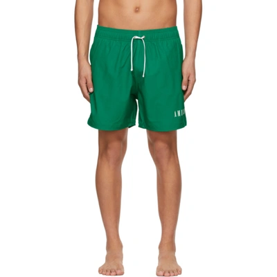 Shop Amiri Green Logo Swim Shorts In Tennis Green