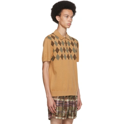 Shop Beams Beige Argyle Polo In Camel 24