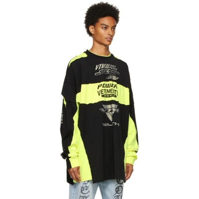 Shop Vetements Yellow & Black Motocross Patched Logo Long Sleeve T-shirt In Blk/yello