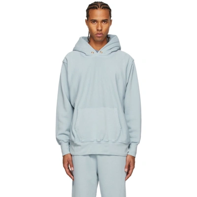 Shop Les Tien Blue Heavyweight Hoodie In Dusty Blue