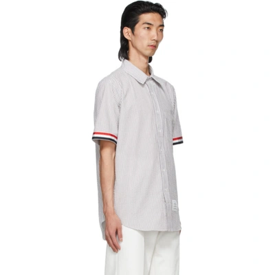 Shop Thom Browne Grey Seersucker Stripe Short Sleeve Shirt In 035 Medgrey